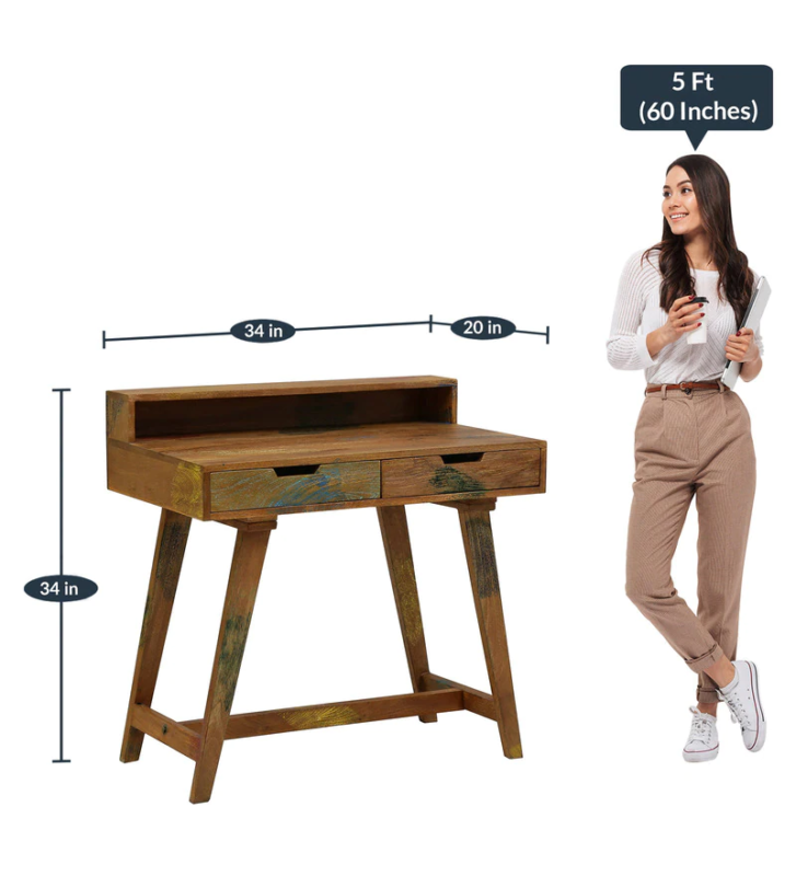 Study Table Rustic Solid Wood Office Study Table with Drawer Storage (Rustic Finish ...